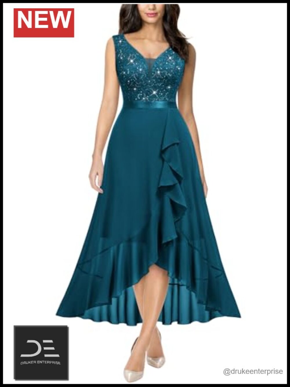 Sequin Lace Sleeveless Formal Evening Party Dress A-Line Midi